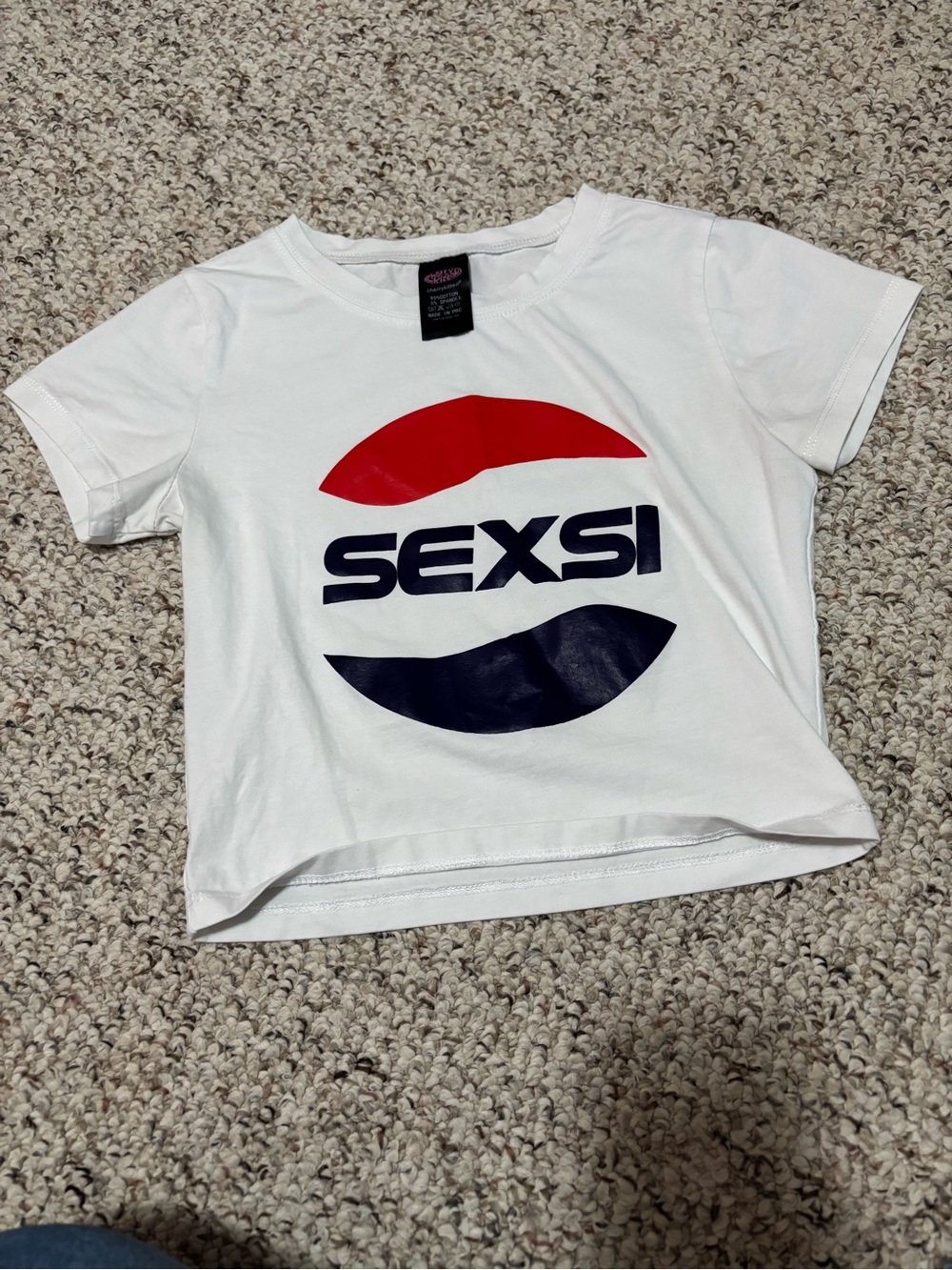 Cherry Kitten White Crop Tee with Red Graphic